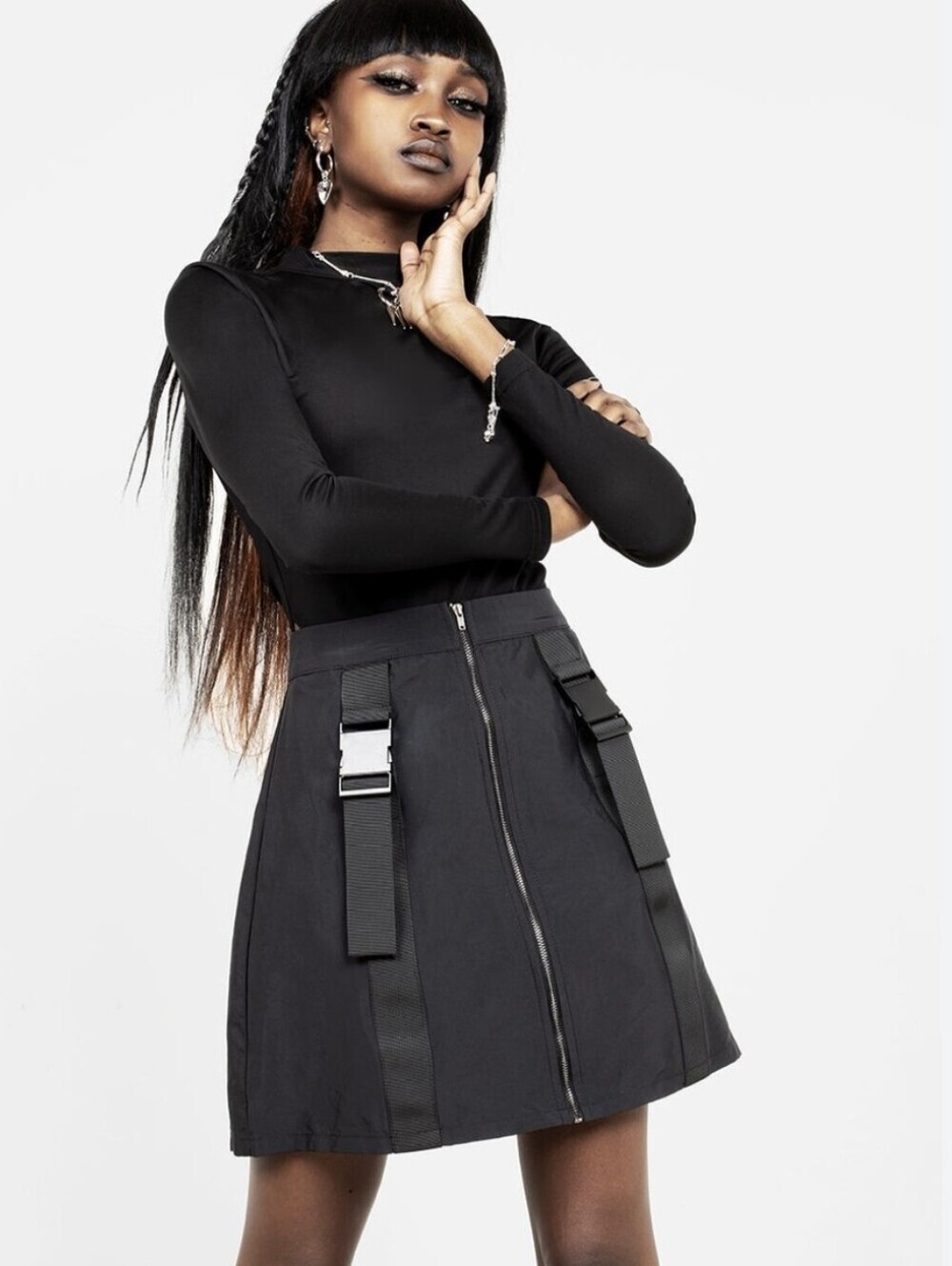 DISTURBIA Lori A-Line Cargo Buckle Mini Skirt Goth Punk Size 6